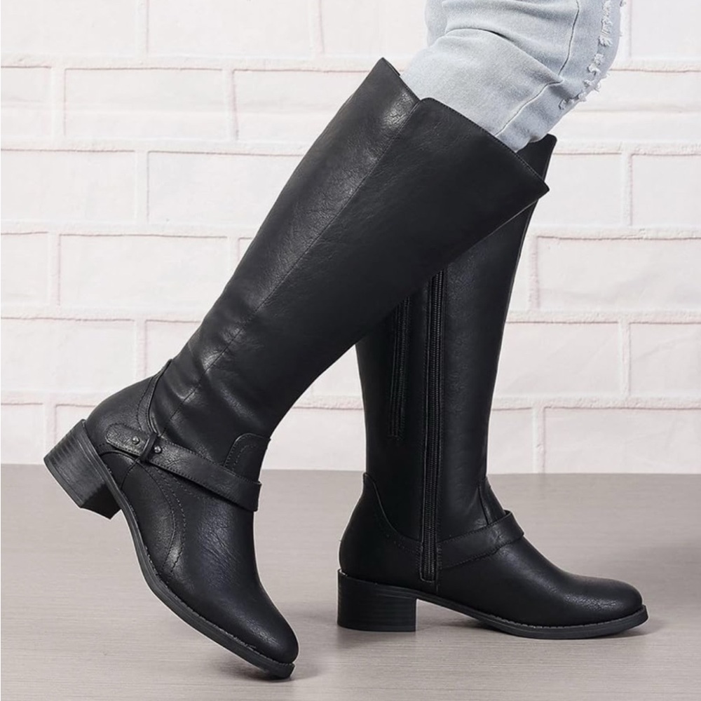 Easy Street Black Heeled Flat Boots Side Zipper and Extender Zipper Wide Calf - Picture 5 of 10